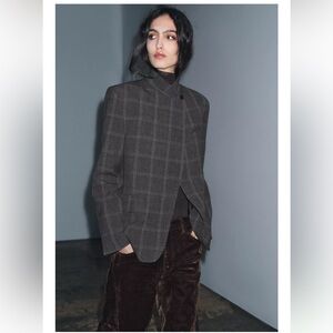 Zara Gray Windowpane Plaid Blazer